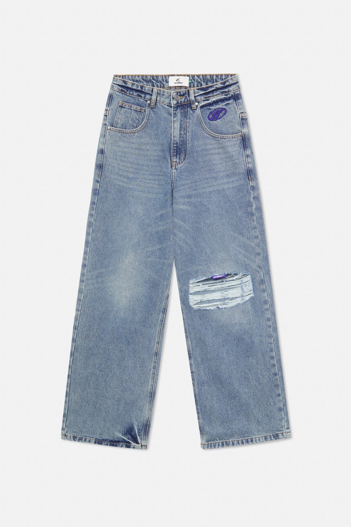 Ripped Oversized Washed Blue Jeans